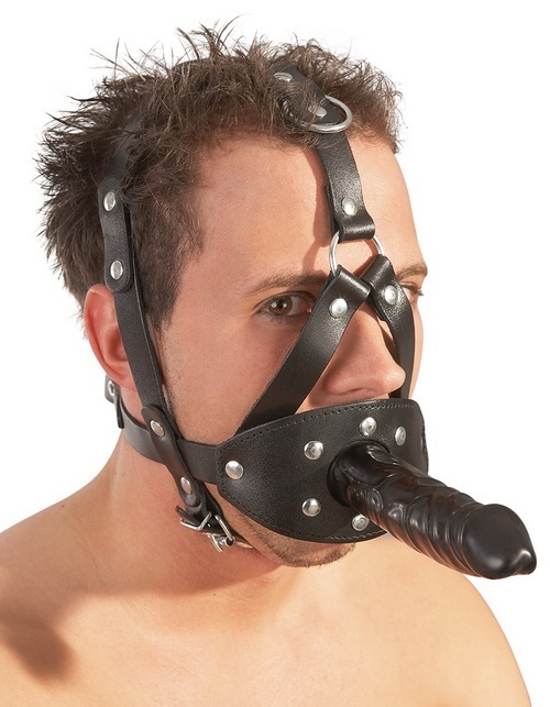 Face harness with gag and dildo
