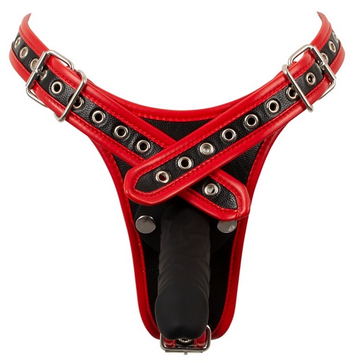 Dildo harness-housut, puna-musta