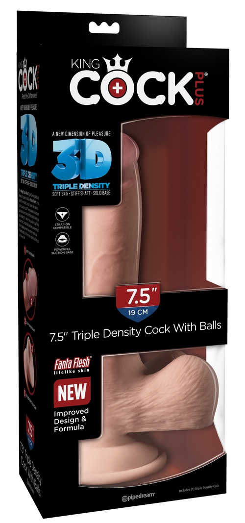 King Cock Plus Triple Density Cock 7.5” with balls, 19/4,5