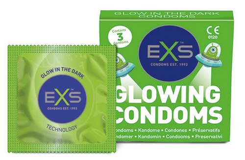 EXS Glow – pimeässä hohtava kondomi, 3 kpl