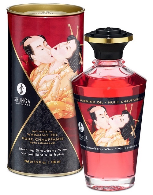 Shunga Warming Oil, sparkling strawberry wine, 100 ml