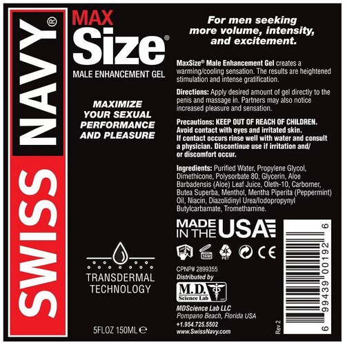 Swiss Navy MAX Size Male Enhancement Cream, 10 ml