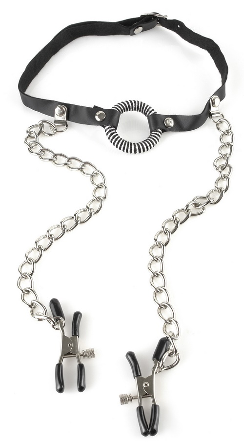 O-Ring gag with nipple clamps