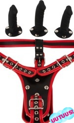 Dildo harness-housut, puna-musta