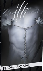 Y-shaped chain with nipple clamps and cock rings